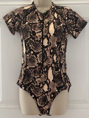 Zippered Front Animal Print Swim Suit by Catherine Malandrino